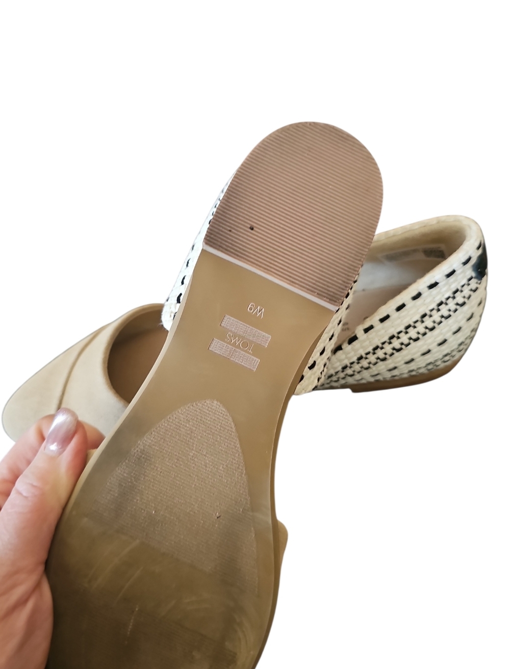 Toms Beige Suede D'Orsay Flat - Women Shoes Cream Black Heels Sz 9 SH370 - Picture 6 of 7